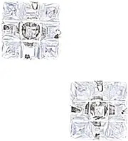 [JewelryWeb] 14k White Gold 9x9mm 9 Segment Square CZ Simulated Diamond Light Prong Set Earrings Stud Earring for Women