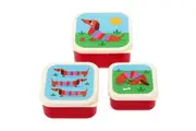 3pc Rex London Kids Plastic Snack Lunch Box Storage Square Set Sausage Dog