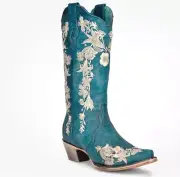 A4361 Corral Embroidered Navy Blue Boot with Crystals Size 10