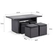 Wicker Dining Coffee Table with 4 Stowaway Ottomans - Outdoor Dining Settings
