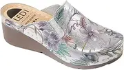 [Ledi] Anatomic 105 Leather Shoes Clog Mules Comfort Shoes Slippers Women, Silver Flower