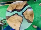 Round Shape Clear Epoxy Coffee Table Wooden Walnut Side Table Living Room Decor