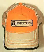 Becks Hybrid Corn Seeds Farming Orange/ Tan Mesh Baseball Cap Hat New NOS OSFM