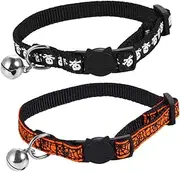 ERINGOGO 2pc Halloween Pet Collar Comfortable Neck Ring with Web Skull Design for Cats and Dogs Bright Colors and Bell