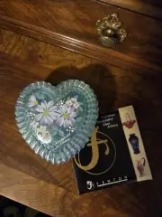 Fenton Handpainted Heart Shaped Trinket Box With Pendant