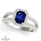 1.15 ct. Natural Blue Emerald Cut Sapphire Ring 0.50 ctw. Diamond 18K White Gold