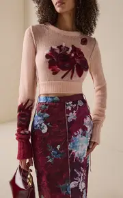 [Erdem] Embroidered Alpaca-Blend Cropped Sweater