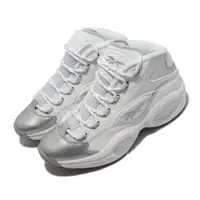 在飛比找momo購物網優惠-【REEBOK】籃球鞋 Question Mid 白 銀 2