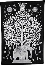 (Black/White) - Elephant Tree Tapestry,Good Luck White Elephant Tapestry, Hippie Gypsy Wall Hanging, Tree of Life Tapestry, New Age Dorm Tapestry (Multi/Black) (Black/White)