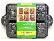 Nordicware 6 HARVEST MINI LOAF Loaves Pan AUTUMN FALL Heavy Cast Aluminum *New
