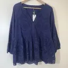 Hatley Top Womens Medium Blue Eyelet Boho Tunic Organic Cotton Coastal Resort