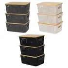 3x Storage Bins with Bamboo Lids Storage Basket Shelf Basket Multifunctional