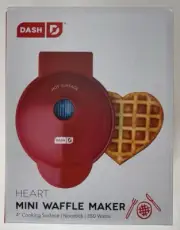 Dash Mini 4" Waffle Maker Heart Shaped, Non Stick, Red. Brand New!