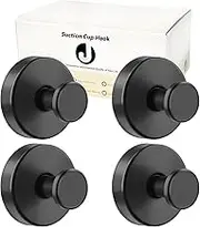 EASETROL Suction Cup Hooks for Towels Robes, Stainless Steel Shower Hooks for Smooth Wall, Glass, Mirror, Tile in Bathroom Bedroom Kitchen to Hang Swimsuit Loofah Washcloths (4, Black)