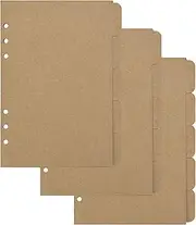Bluecell 3 Sets Kraft Paper Divider Index Page Tab Cards for 6-Holes Ring Binders Notebooks Travel Diary Journal Planner A5