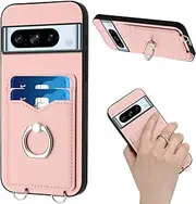 Compatible with Google Pixel 8 Pro Cover,Finger Ring Card Slot Wallet Case Pink