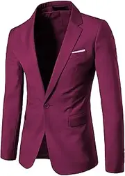 [Aosufei] Men's Comfort Casual Wedding Party Suit Jacket Lightweight Solid Dress Blazer Suits Stylish Business Tuxedo Jacket, Purple Red3, Large