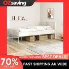 Metal Bed Frame White Steel 135x190 cm Sturdy Storage Headboard 0948