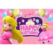 Princess Peach Backdrop Birthday Party Supplies Background Photo Banner Decorations