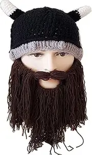 KiRYu Creative Men Women Beard Wig Hats Handmade Knit Warm Winter Caps Halloween Cosplay Caps Brown