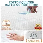 Quilted Mattress Protector Topper Underlay Cotton Cover Queen 100% Waterproof