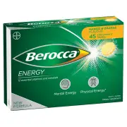 Berocca Energy with 12 Essential Vitamins & Minerals Effervescent Tab (Mango & Orange) X 45