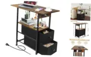 Nightstand with Charging Station, Narrow Side Table with USB & Type-C Ports,