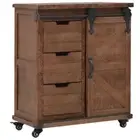 Wooden Storage Cabinet With Wheels 3-Drawer Sliding Door Rustic Style Sideboard
