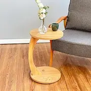 [Ultimate Premium Products] C-Shaped Round End Table with Rolling Wheels: A Movable, Space-Saving Side Table Perfect for Sofas, Living Rooms, Bedside Areas, and Optimizing Small Living Spaces | Brown