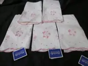 5 pc lot Beautiful Embroidered Pink white Rose Scallop edge hand fingertip towel