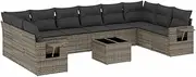 vidaXL Modular Garden Sofa Set with Cushions 11 Piece - Grey Poly Rattan, Patio/Backyard Lounge Furniture with Storage, Weather-Resistant