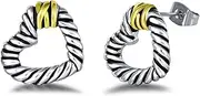 [UNY JEWEL] Twisted Cable Heart Stud Earrings Two Tone Designer Inspired Gift for Women, metal, no gemstone