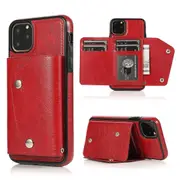 For iPhone 11 Pro Wallet Back Cover, PU Leather Case With Card Holder Phone Case - Red