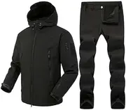 [CLSQLXYJZC] Men Two Piece Ski Suit Set, Men's Winter Warm Waterproof Windproof Hooded Jacket and Pant Sets Snowboard Suit Outdoor, with Arm Band and Belt, for Work Outdoor Ski, Fishing Riding