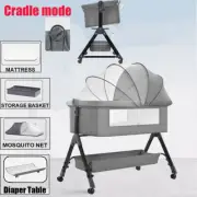 Grey Baby Bassinet Cot Foldable Newborn Co-Sleeper Bed Baby Bedside Sleep Cradle