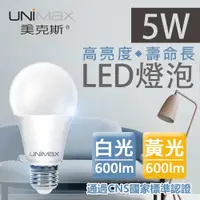 在飛比找有閑購物優惠-【UNIMAX 美克斯】5W LED燈泡 E27 球泡燈 高