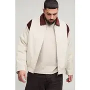 Mens Ecru Plus Cord Contrast Collar Oversized Fit Padded Jacket