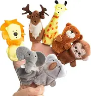 7 Pieces Multicolored Wild Animal Finger Puppets: Lion, Deer, Giraffe, Koala, Bear, Elephant, Monkey - Soft Velvet & Cotton, 3+ Age Range