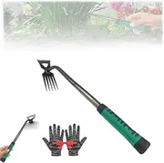 Weed Rake Tool, Heavy Duty Garden Rakes for Gardening, Weeding Tools Gardening, Hand Hoe Garden Weed Remover Puller Tool Long Handle, for Loosening, Uprooting and Dethatching Weeds(5 Teeth A)