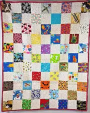 Handmade patchwork child quilt vibrant colors aqua backing trucks signed