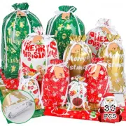 Christmas Gift Bags, 30pcs Christmas Bags for Gifts, Drawstring Christmas Gif...