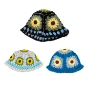 Fashion Crochet Flower Bucket Hat for Woman Summer Spring Sunproof Fisherman Hat