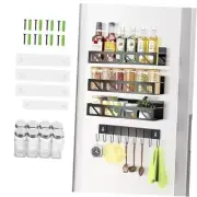 Magnetic Spice Rack Organizer with 8 Jars for Black& 3 Racks& 1 Hook & 8 Jars