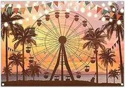 ZTHMOE Fabric 7x5ft Summer Seaside Ferris Wheel Photography Backdrop Sunset Palm Tree Tropical Beach Hawaiian Background Musical Festival Party Decoration Photo Banner Booth