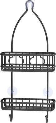 Shower Caddy Hanging Organiser with 2 Hooks and Non Slip Plastic Grip, Black