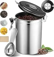 Coffee Canister, 26OZ Airtight Food Storage Containers with Date Tracker & Stainless Steel Coffee Scoop, Ground Coffee Bar Accessories also Fits for Bean Flour Tea Sugar Cereal, 8 Labels, Silver