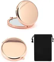 Round Mirror Compact Mirror Mini Folding Mirror Portable Mirror for Women Girls Travel Daily Use(2 x 1x Magnification) (Rose Gold)