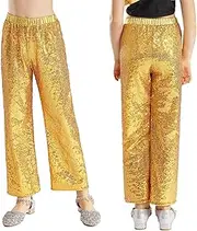 iiniim Girls Sparkle Wide Leg Bell-Bottoms Hip Hop Jazz Dance Pants Sequin Flared Trousers for Stage Performance