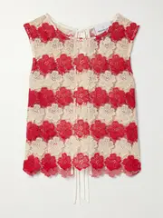 [Miguelina] Miguelina - Dupree Cropped Guipure Lace Tank - Red - x small x small Red