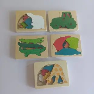蒙氏教具多層拼圖 四層卡通動物拼圖 兒童益智木製多層拼圖 玩具